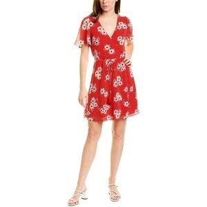Madewell Dress Size 8 Butterfly Short Sleeve V-Neck Daisy Floral Striped Red